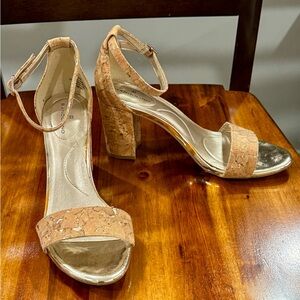 BAMBOO Tan and Gold Block Heel Sandals